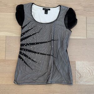White House Black Market Black Women’s Top with Sheer Cap Sleeves size S